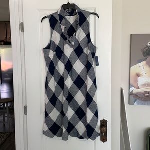 Navy plaid ruffle collar dress
